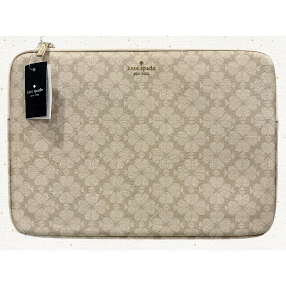 NEW Kate Spade Signature Flower Universal Laptop Sleeve Light Tan 15 Inch Zipper - Picture 4 of 7